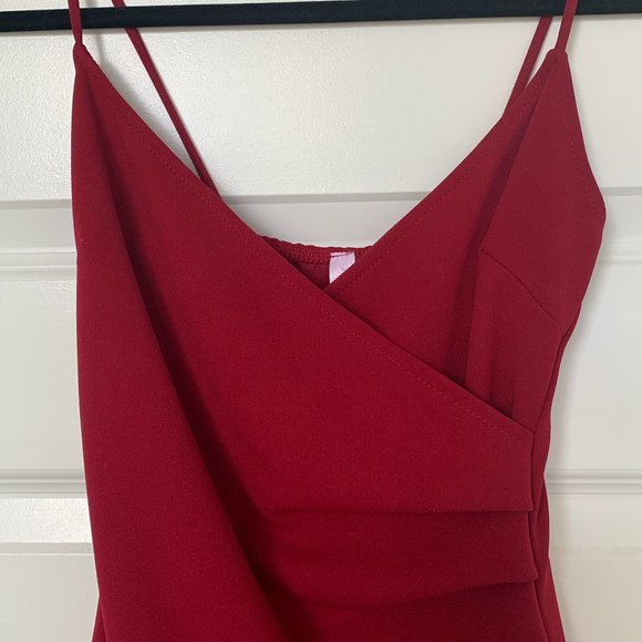 Short Red Dress with Slit - Picture 3 of 5